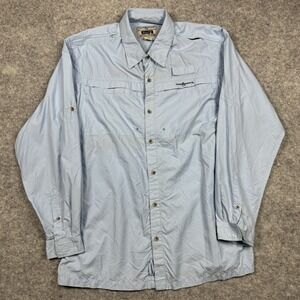 Hook & Tackle AIR/X Fishing Gear Button Shirt Mens Large Blue Nylon